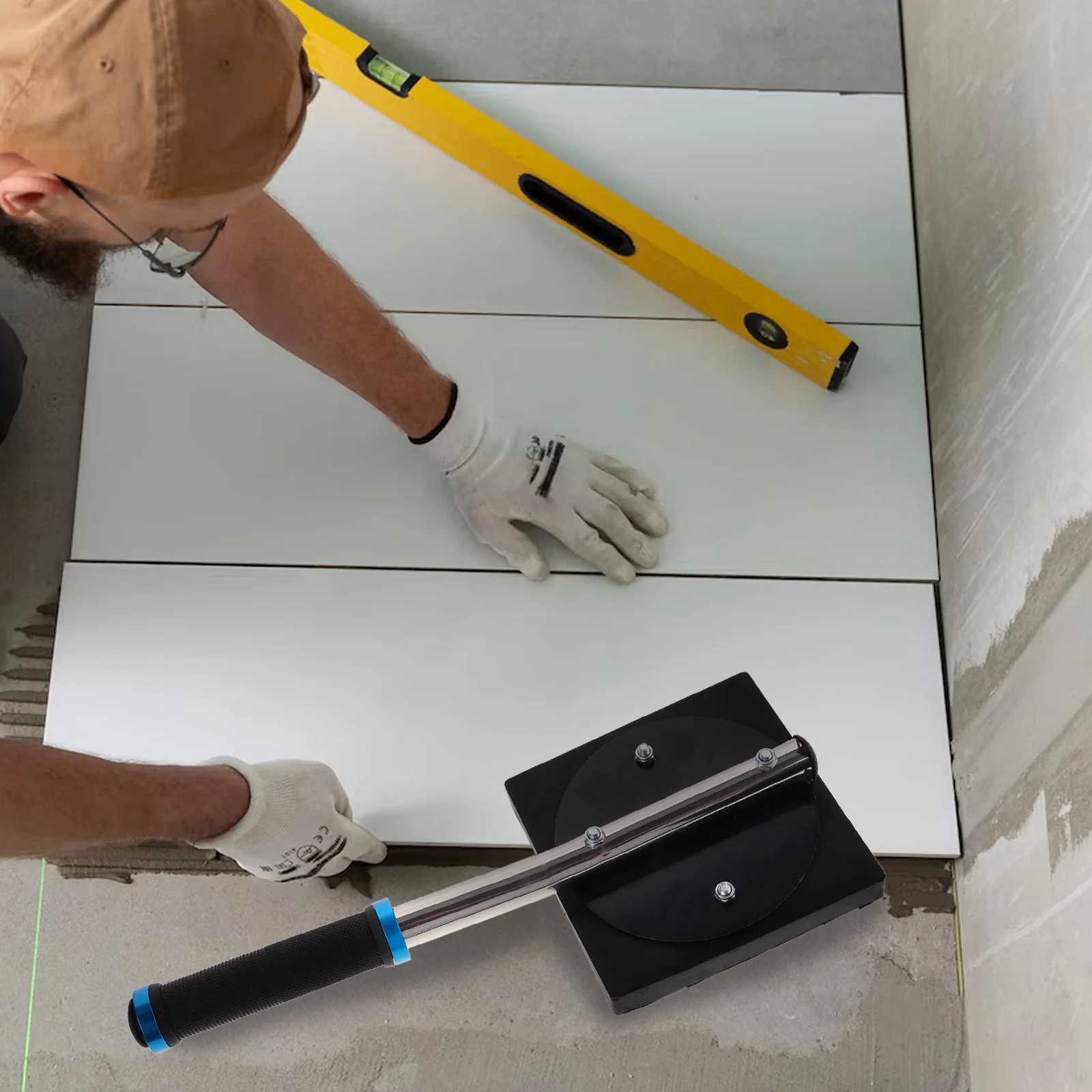 

Steel Handle Rubber Hammer Heavy Duty Tapping Block Flooring Tool for Tile Vinyl Plank Installation Floor Gap Fixer