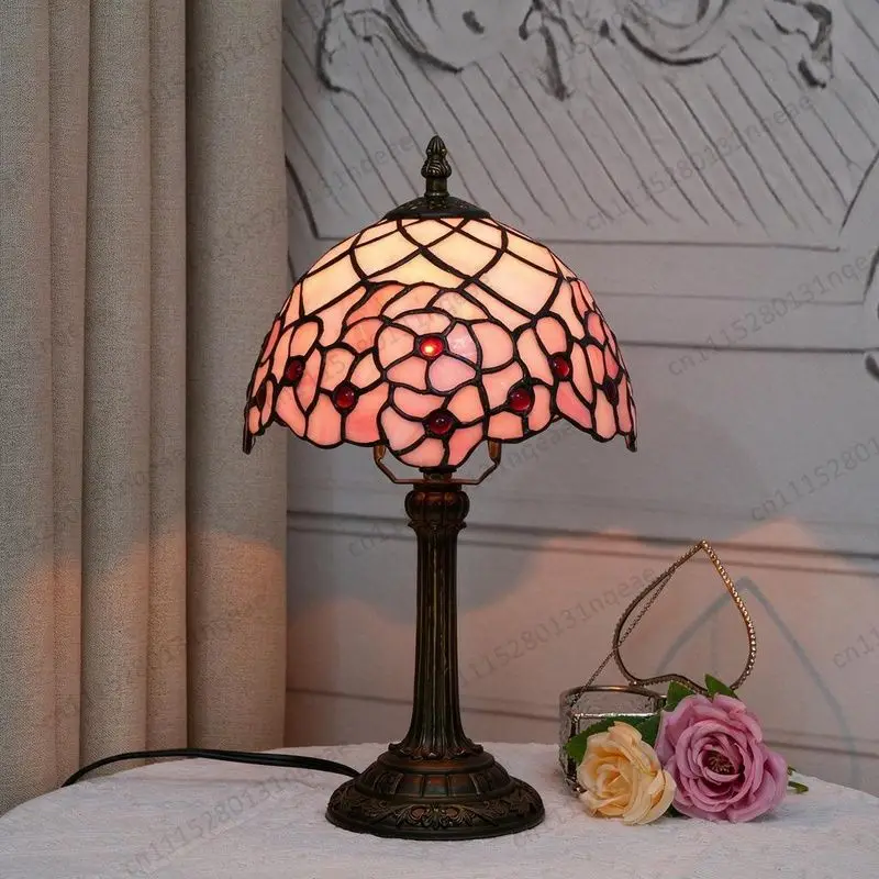 Modern Sakura Style Stained Glass Table Lamp 8 Bedroom Living Room Reading Decorative Light