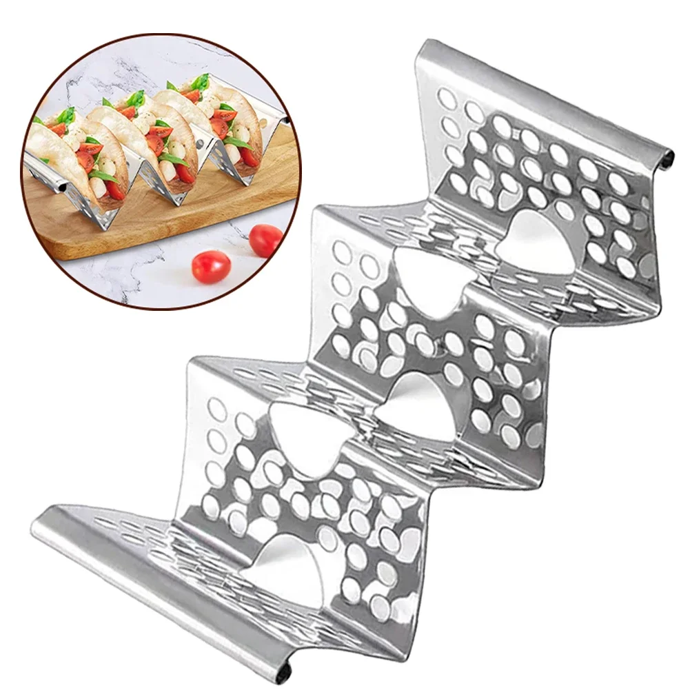 

Taco Holder Stainless Steel Stand Food Rack Shells 3 Slots Pancake Stand Kitchen Baking Tool Pie Tools Bakeware Kitchen Tools