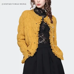 2023 Fall/Winter Stylish Thickened Sweater Coat for Women with Delicate Wool Edge Elegant Knitwear Cardigan for Ladies