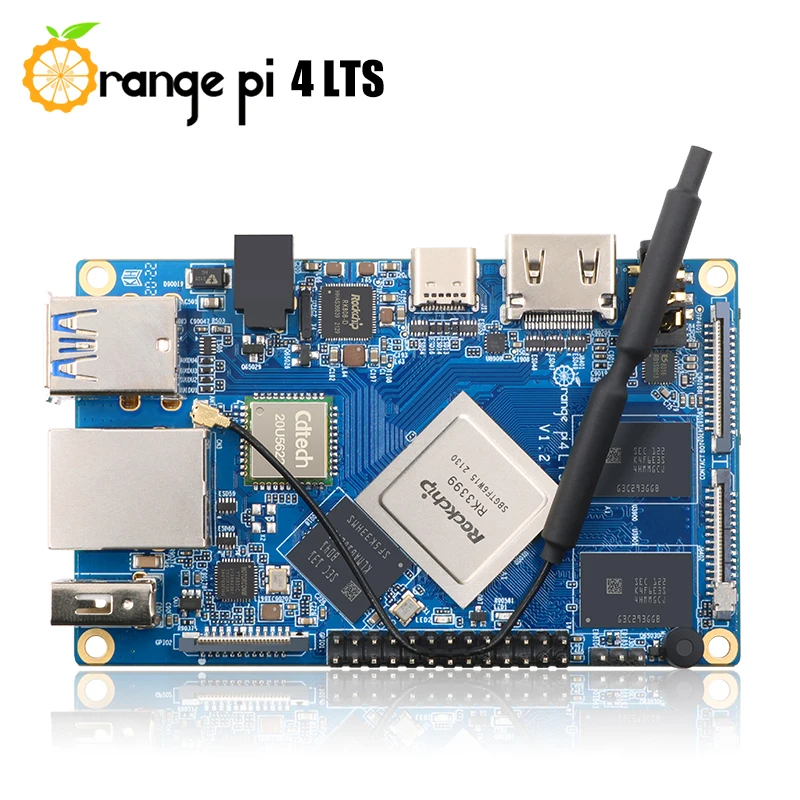 Orange Pi 4 LTS 4GB LPDDR4 RAM 16GB eMMC Flash Single Board Computer with 5V4A Type-C Power Supply Sets Rockchip RK3399 SBC