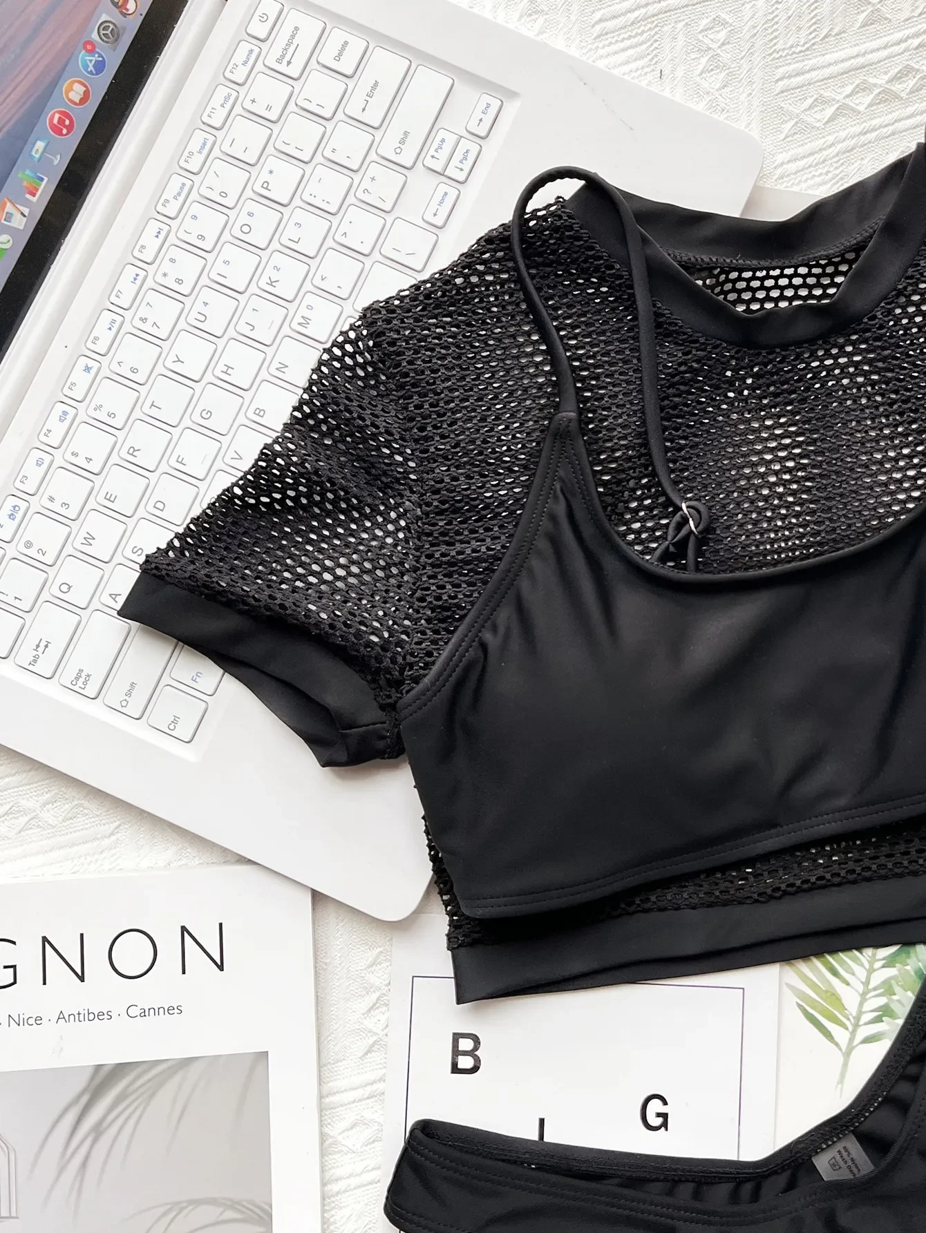 2025 schwarzer Badeanzug Sexy Mesh Top 3-teilige Bikinis Sets Frauen Solide Bandeau Bademode Cover Up Micro Bikini Trajes De Bano Mujer