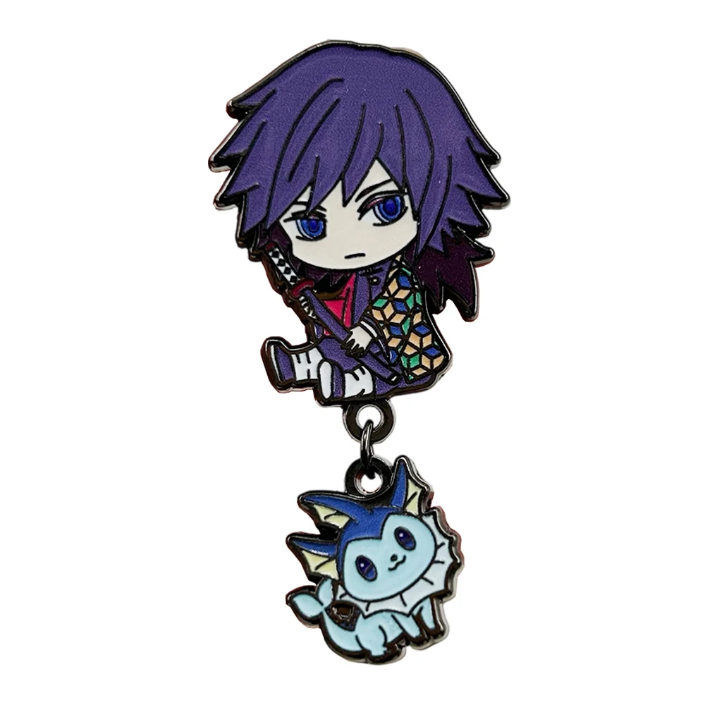 Chibi Tomioka Giyuu Enamel Pin Cute Elf Pendant Badge Demon Slayer Peripheral Novelty Creative Jewelry Fun Decoration