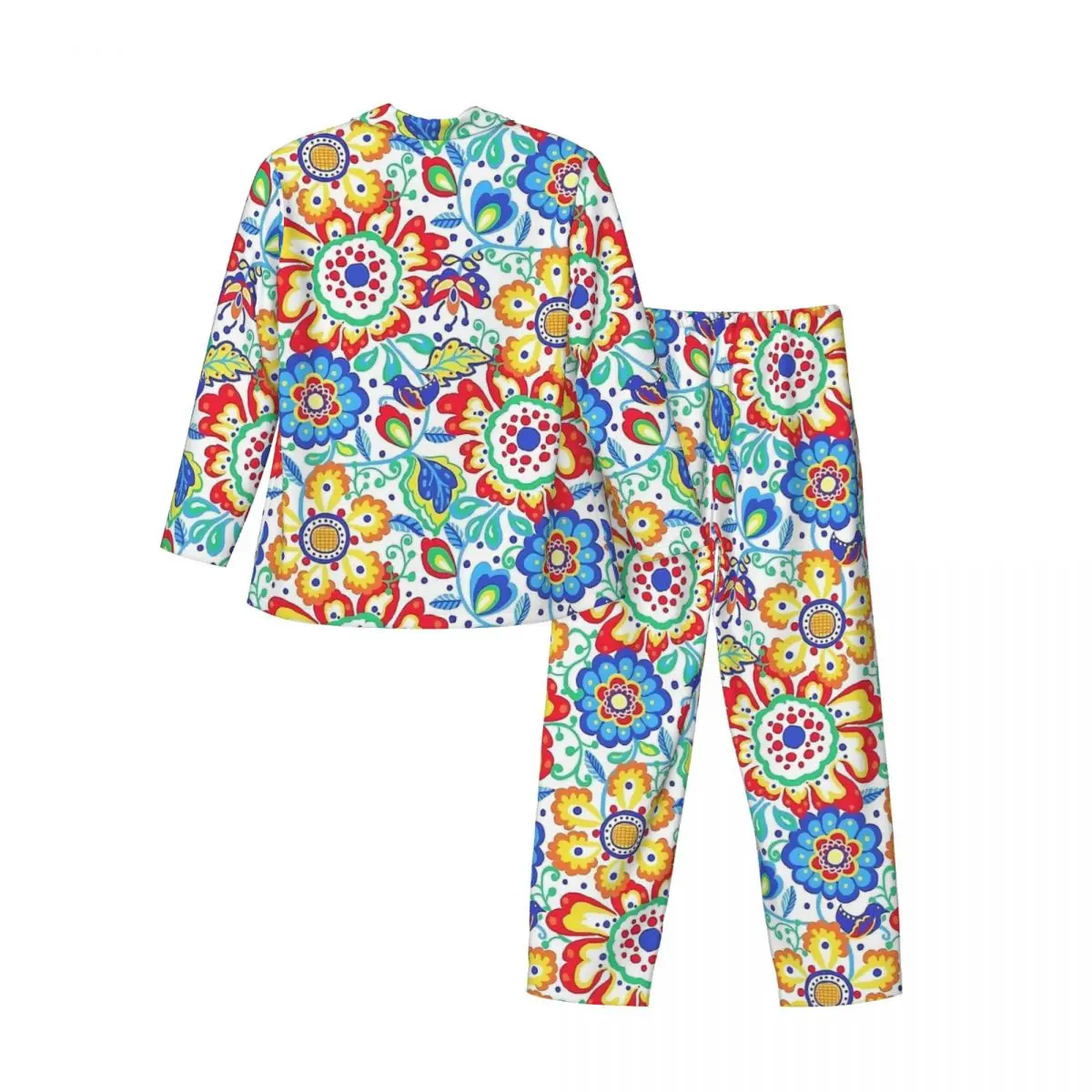 Pyjama à imprimé floral pour hommes, vêtements de nuit de chambre à coucher, ensemble de pyjama deux pièces, décontracté, manches longues, mignon, surdimensionné, trempé à la maison, art populaire