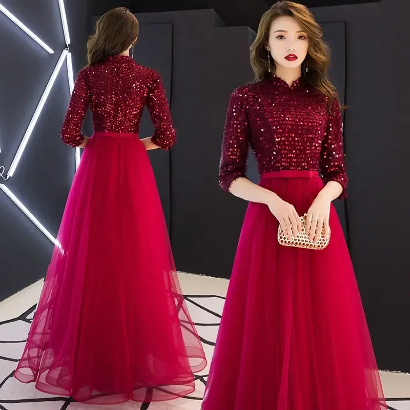 

Банкетное вечернее платье для женщин, новинка 2024, длинное стильное элегантное тонкое и благородное платье знаменитостей с блестками для хозяев