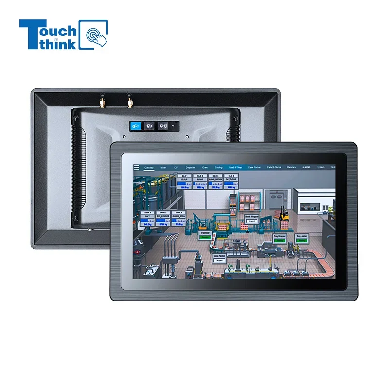 2026 All-One Touchscreen Panel PC Fanless IPC J6412 IP65 Compact Industry Embedded Computer for Automation Control Linux & Win