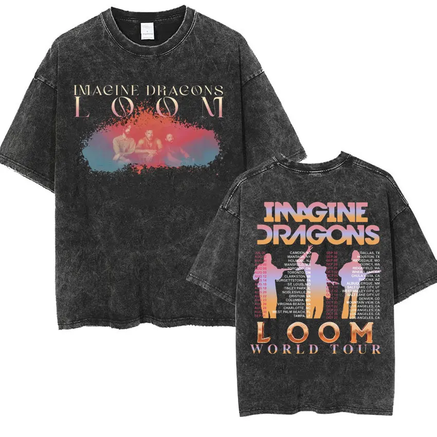 Imagine Dragons Band - Loom Tour 2024 New Album T Shirts Men Women Fashion Hip Hop Style Retro Washed T-shirt Loose Short Sleeve