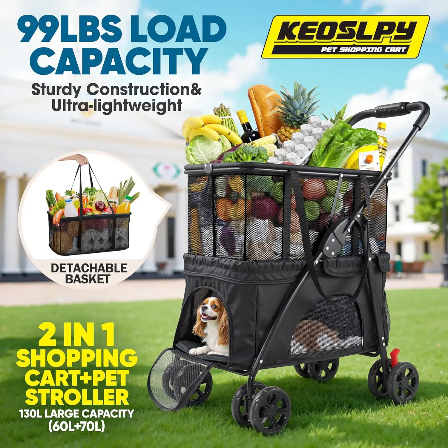 Steel Alloy Steel Folding Shopping Cart Pet Stroller Wheel Dog Strollers Small Dogs Pet Stroller for Groceries
