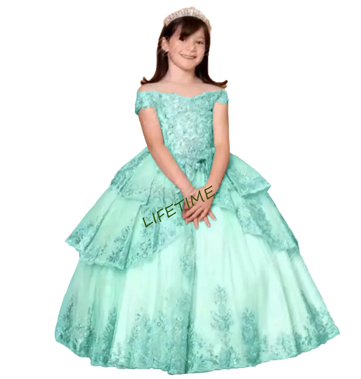 CustomTulle Blumenmädchenkleider für Hochzeit Kleinkinder Perlenapplikationen Kurze Ärmel Geburtstagsfeier Ballkleid Prinzessin Festzug Dr