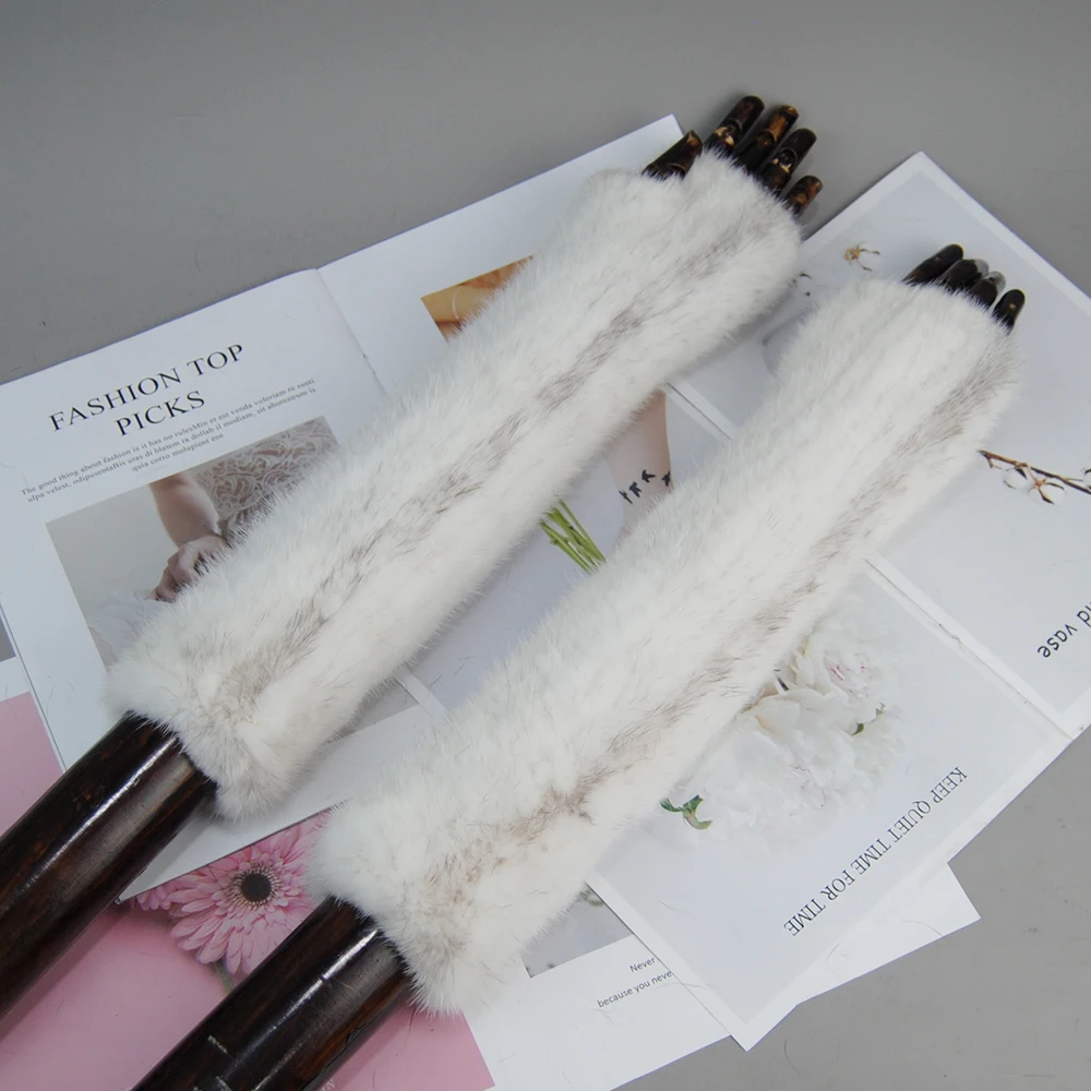 Lady Knitted Quality Elastic Real Mink Fur Gloves Naturan Mink Fur Gloves For Women Winter Warm Long Style Real Mink Fur Mittens