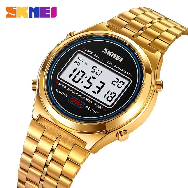 SKMEI 2146 Back Light Display Stopwatch Digital Sport Watches Stainless Steel Men Waterproof Date Alarm Wriswatch reloj hombre