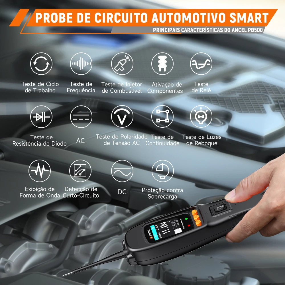 2025 Ancel PB500 Kit tester sonda circuito di alimentazione automobilistico 12/24V Tester di potenza di tensione Auto elettrica breve/apertura interruttore Finder