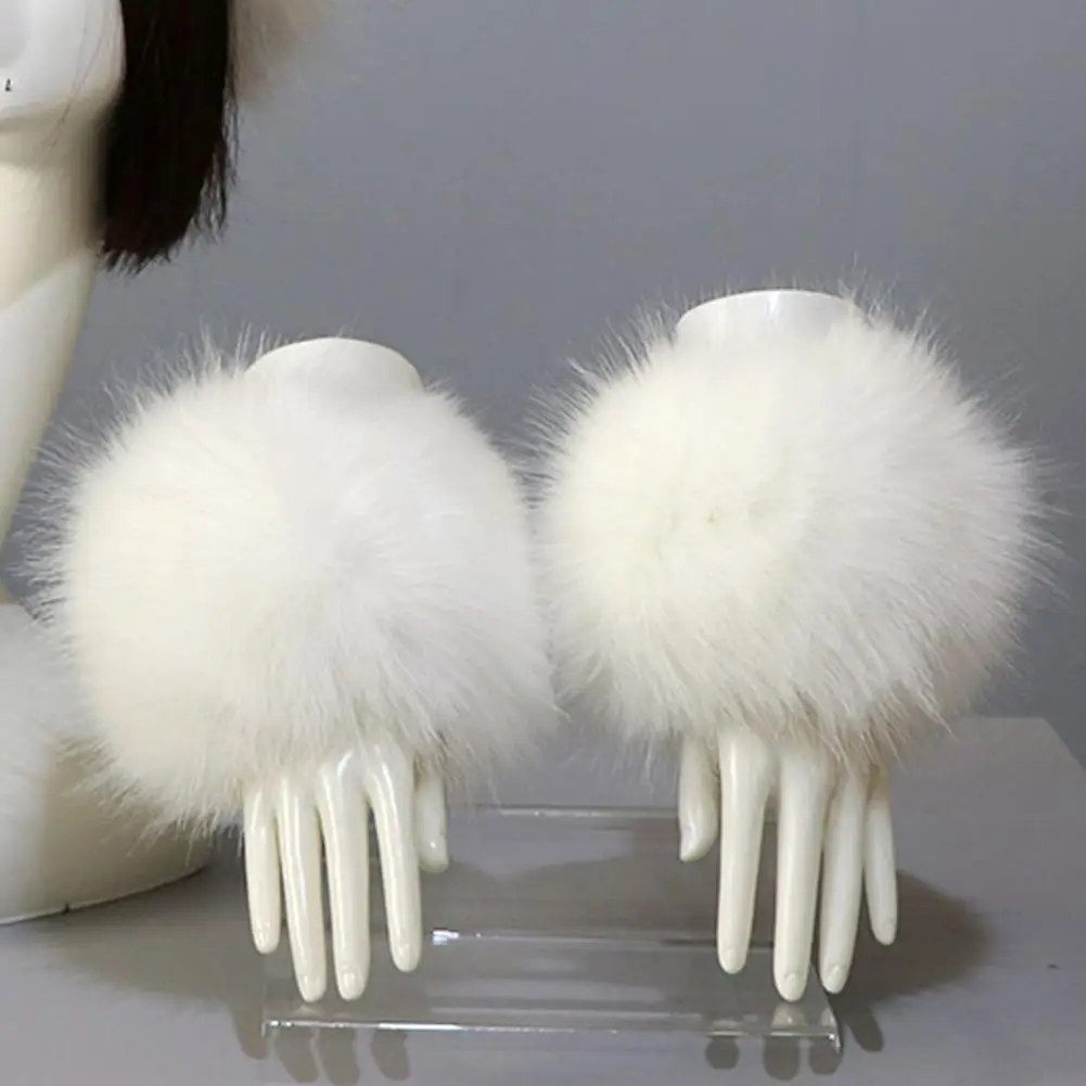 1 paire de chauffe-poignets en fausse fourrure pour femmes, manchettes moelleuses en peluche, housse thermique coupe-vent pour vestes et pulls