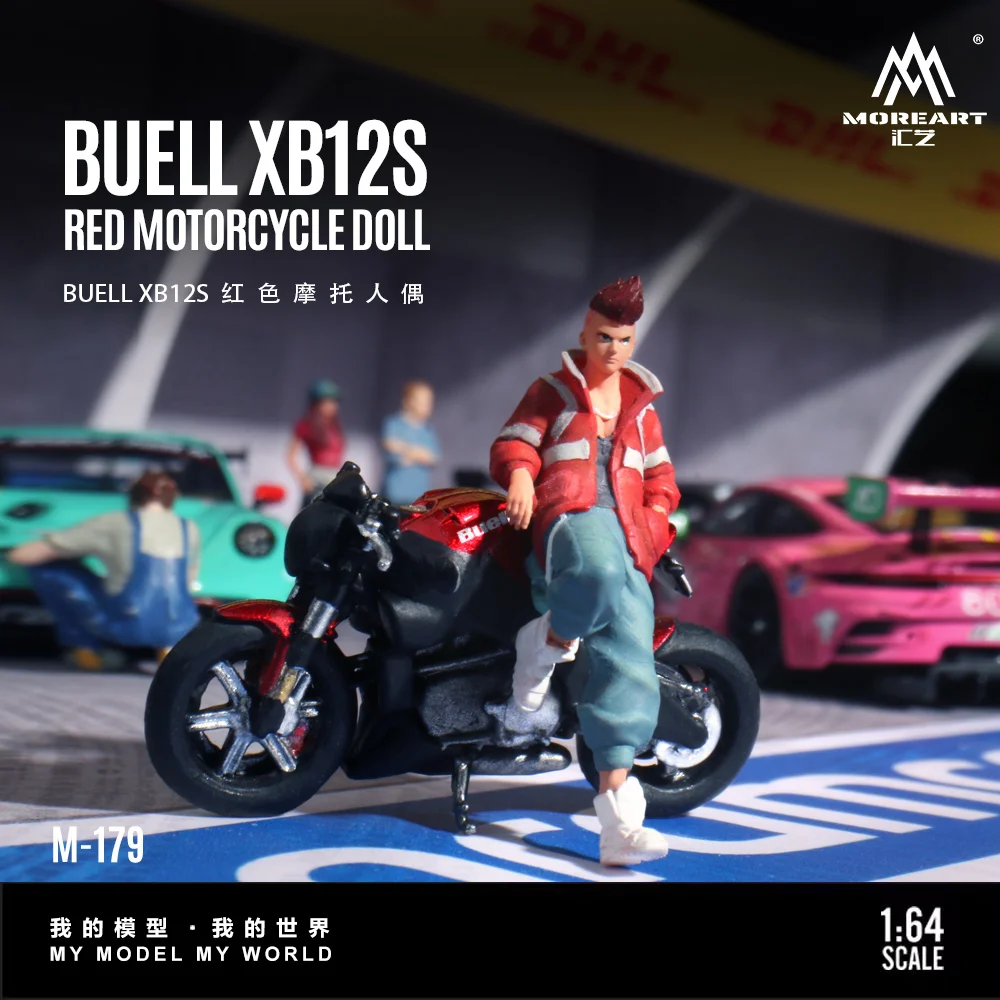 MoreArt 1:64 R6 BUELL XB12S Red Motorcycle Beauty Figure Resin Model, Miniature Scene Decoration Gift&Display