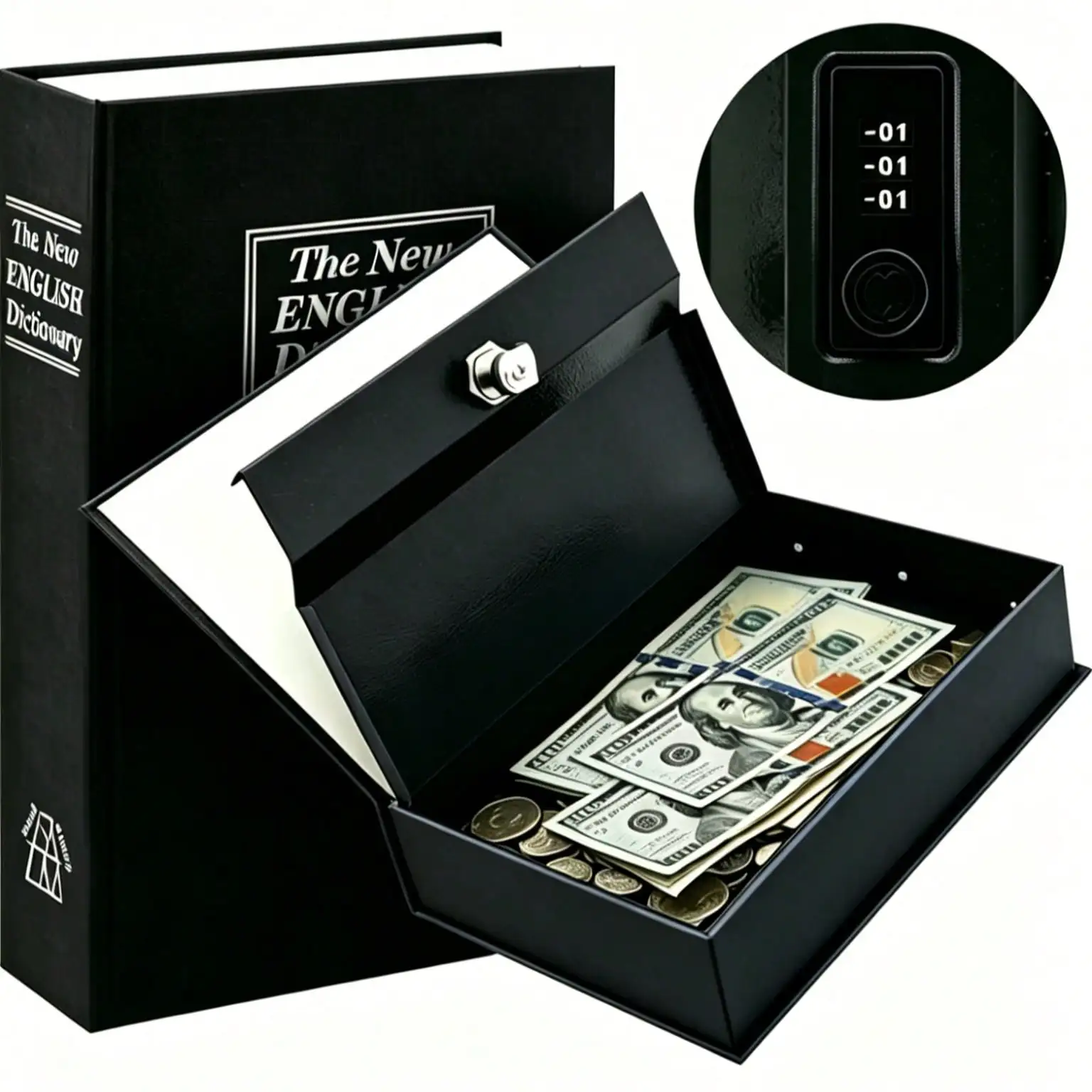 Diversion Book with Combination Lock, Secret Metal Lock Box, Money Storage Collection Box, 9.5