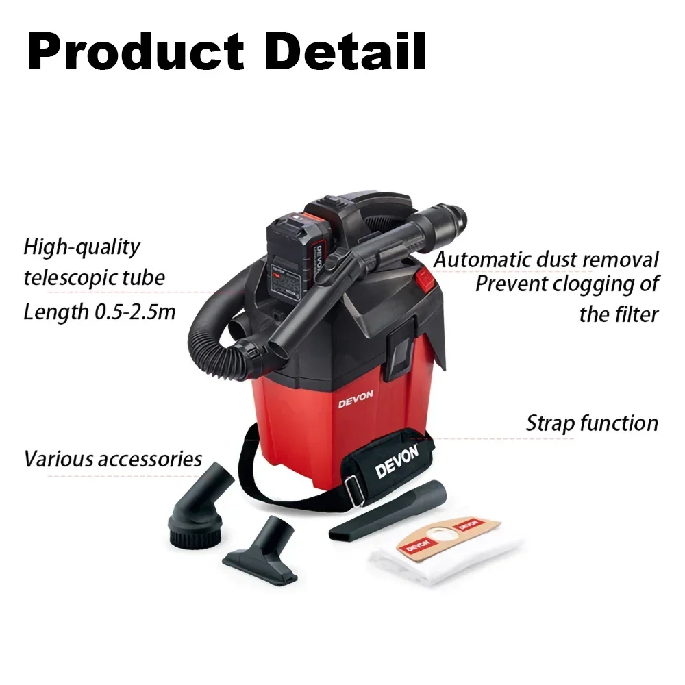 Devon Aspirador Brushless 4713 12KPa 1.4 Medidor Cúbico/min 2 Velocidade 20V Adjuatable para a Limpeza do Carro Gardon e ConstructionSite