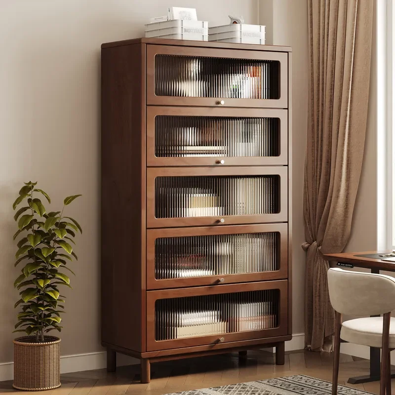 For Solid Wood Dust-proof Bookcase with Glass Door Display Cabinet Living Room Shelf Floor-to-ceiling Locker Integrated