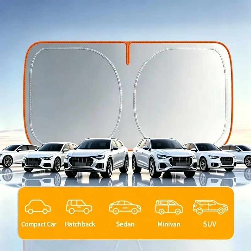 Foldable Car Front Windshield Sunshade Titanium Silver Coating Heat Block UV Protection for SUV Sedan Hatchback Minivan
