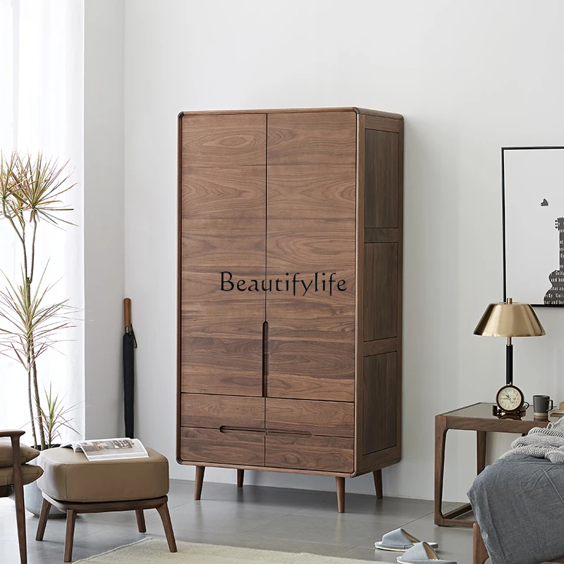 Nordic Black Walnut Solid Wood Simplicity Modern Two-Door Solid Wood Log Locker Customization