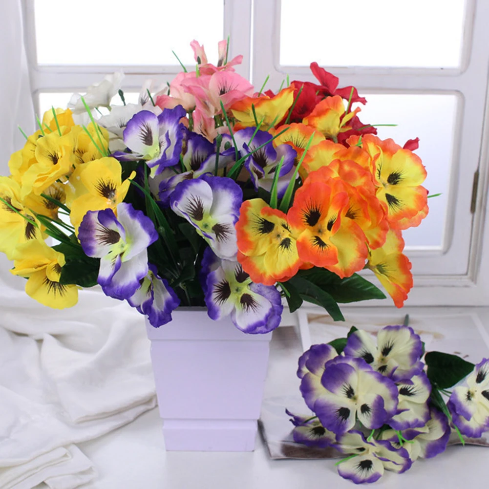 زهور بانسي الاصطناعية قماش حريري زهرة لتقوم بها بنفسك ترتيبات الزهور الأبيض الأرجواني الأحمر وهمية الزهور الزفاف ديكور غرفة مكتب المنزل