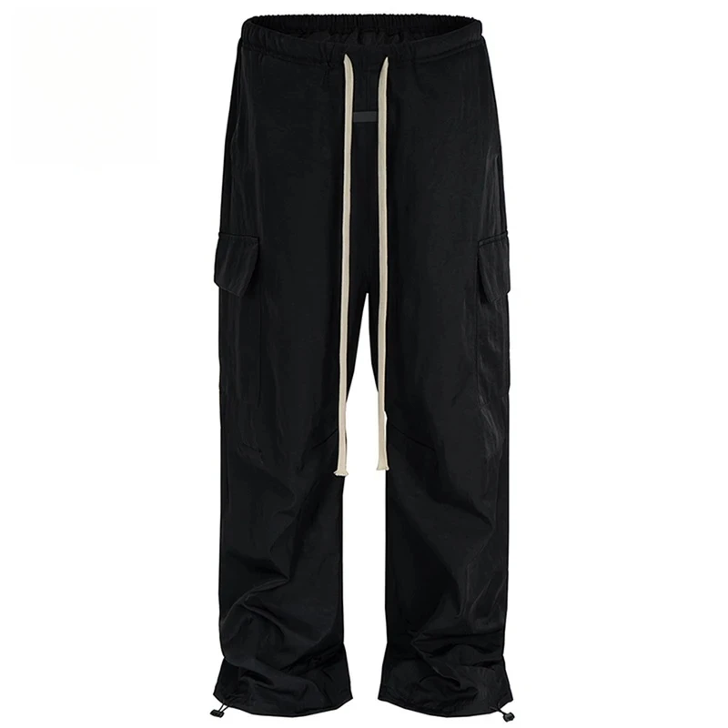 

Hi Street Men Pants Ro Style Wide Leg Drawstring Black Straight Baggy Pants Men's Streetwear Loose Oversized Trousers