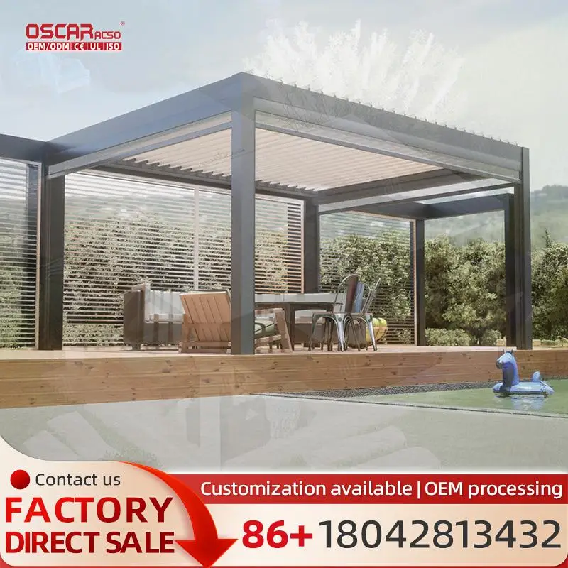 

Открытый сад, моторизованная жалюзированная крыша, алюминиевая беседка, атмосферостойкая биоклиматическая пергола для вечеринки, пикника, патио, перголы