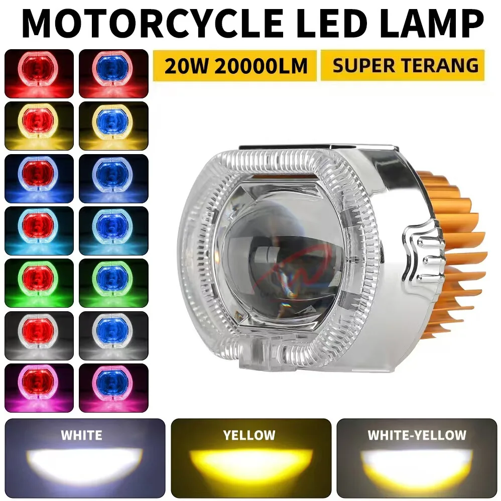 12-60V 2.5 Inch Bi Projector Lens Hi/Lo Beam LED Headlight with Angel Eye Motorbike Replacement Front Driving Light
