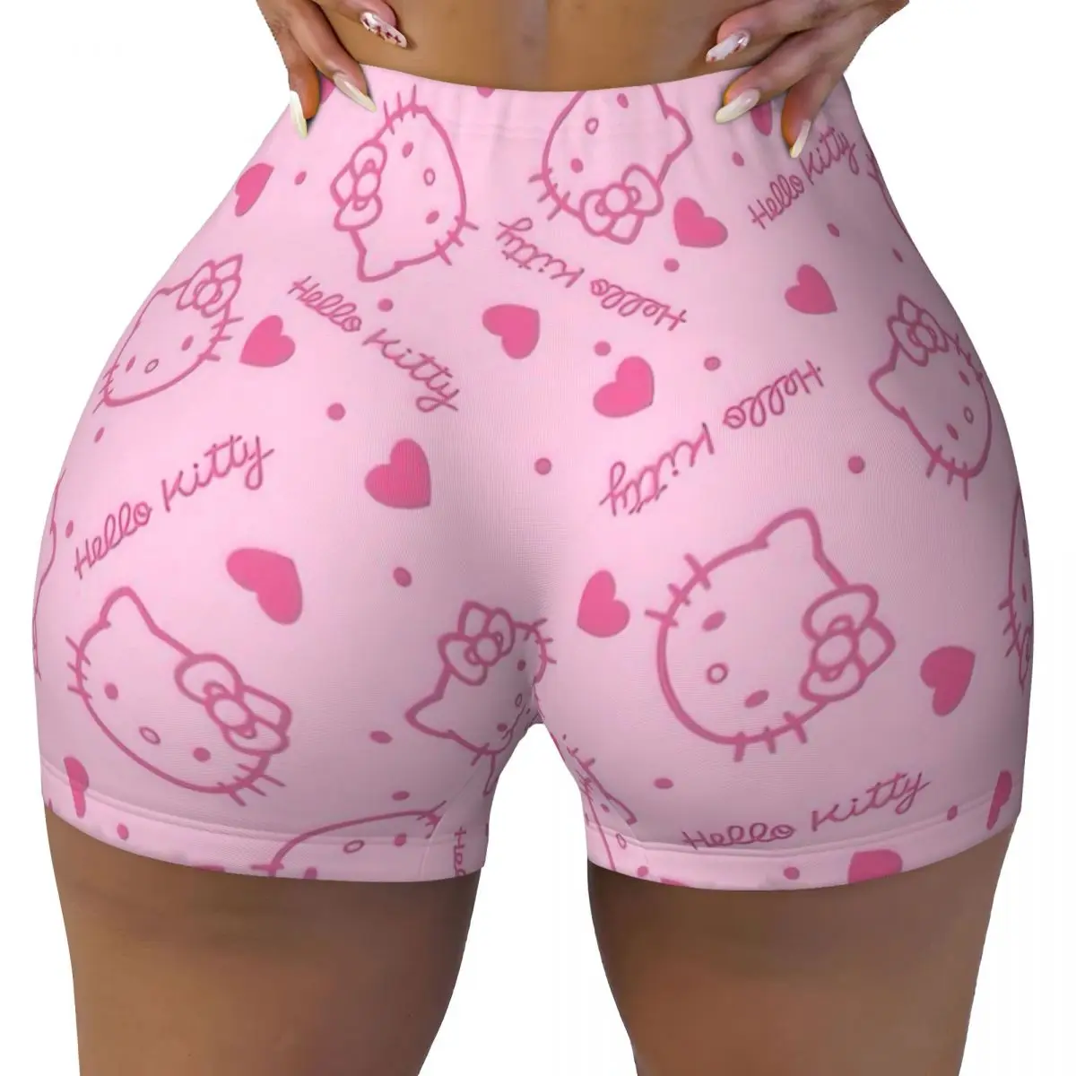 Women's Lift Yoga Sports Shorts Pink Hello Kitty Cartoon Shorts Workout Wear