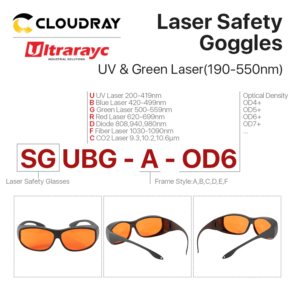 Ultrarayc Laser Safety Goggles 190-550nm OD6+ CE Laser Safety Glasses Protective Goggles For UV&Green Laser Machine