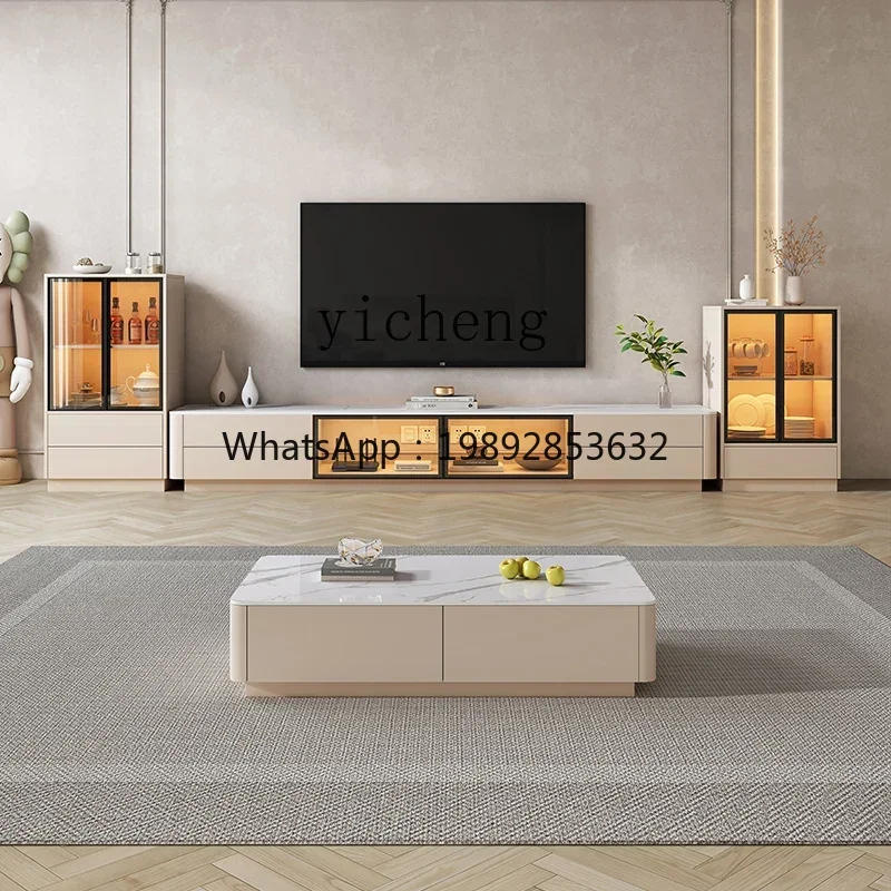 

GZ rock slab TV cabinet coffee table combination high solid wood floor cabinet side cabinet light luxury bedroom