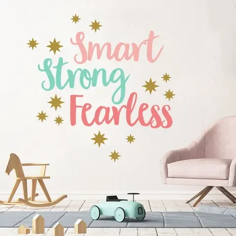 

Intelligent, Resilient, Brave Multicolored English Language Inspirational Wall Sticker Bedroom Decals Wallpaper Decorations