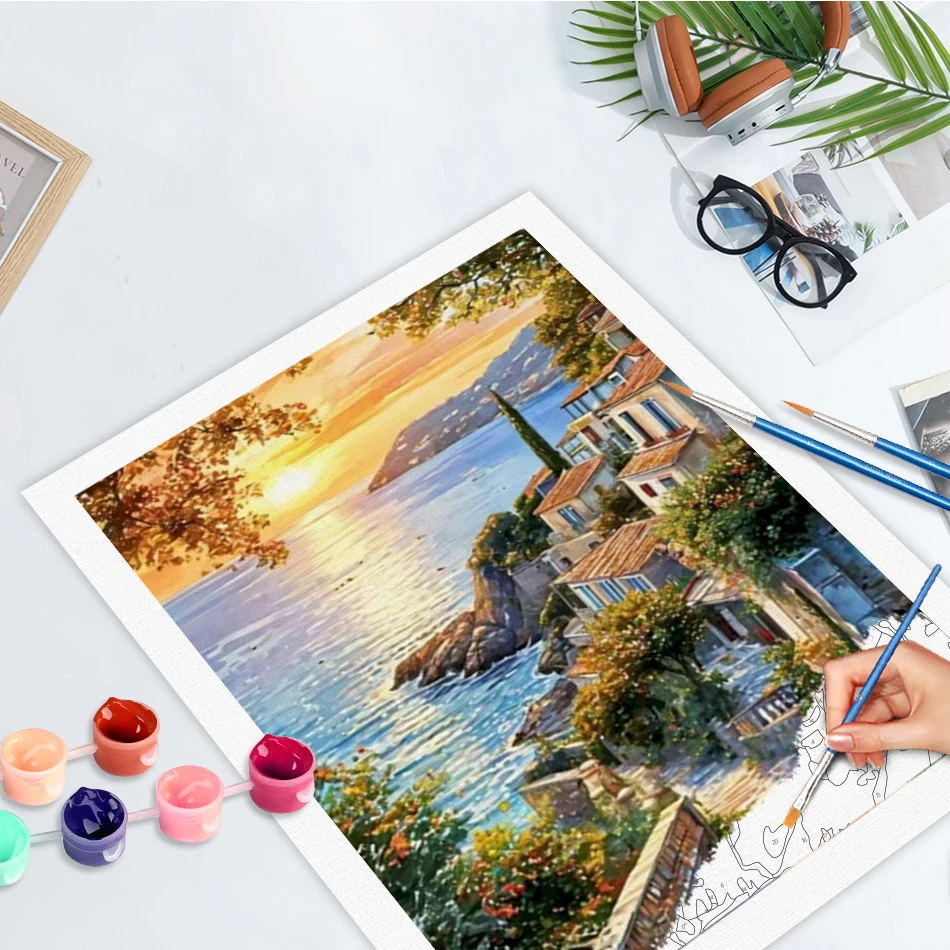 

GATYZTORY Town Painting By Numbers Unframe Diy Idea Landscape Abstract Painting Decor Markers By Numbers