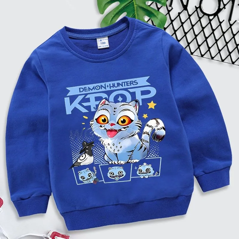 KPop Demon Hunters Cartoon Cute Derpy Hoodie for Girls, Fashionable and Versatile for Autumn and Winter, Simple Casual Warm Top