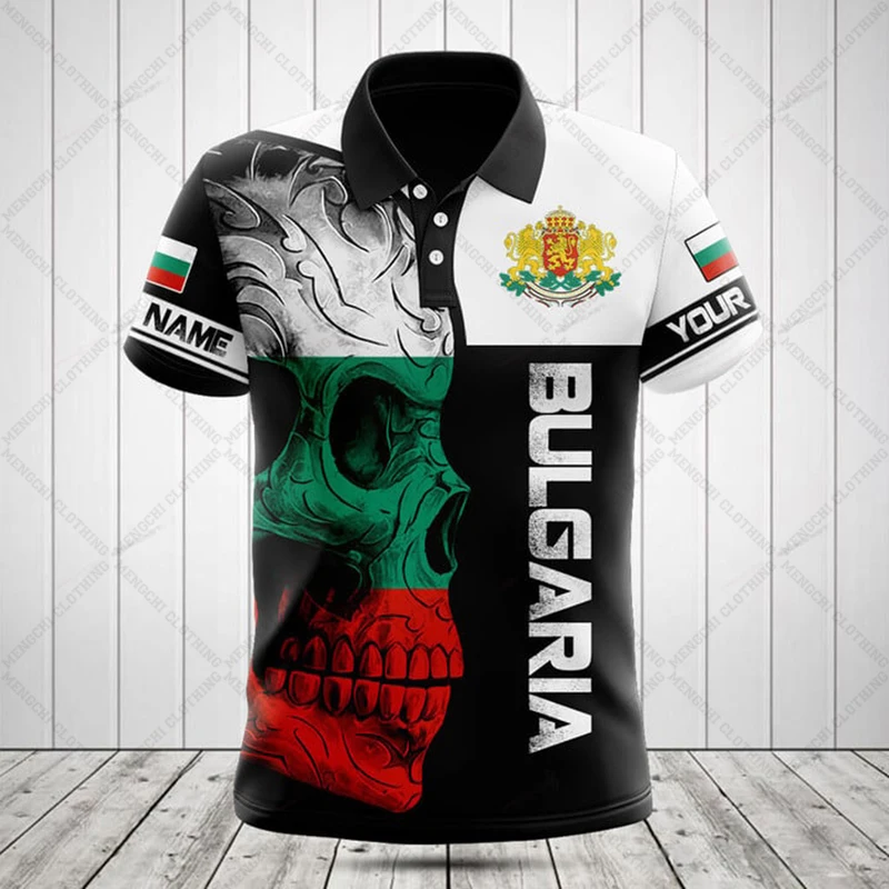 Bulgaria Skull Graphic Customized Polo Shirts Summer Casual Streetwear Loose Jersey Plus Size Sportswear Short Sleeve Tops