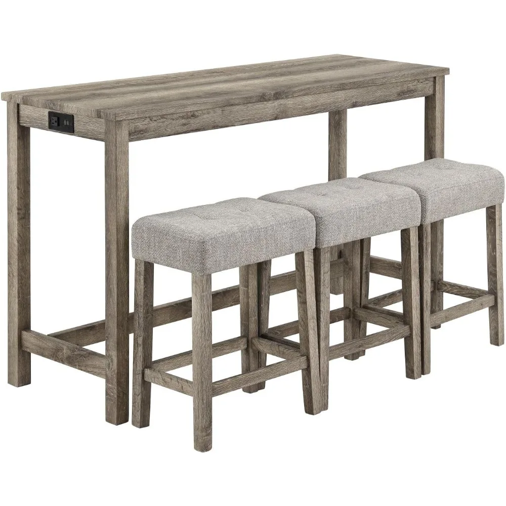 

Набор барных столов из 4 предметов, обеденный барный стол и стулья с розеткой, промышленный стол для завтрака с 3 мягкими табуретами в деревенском стиле B