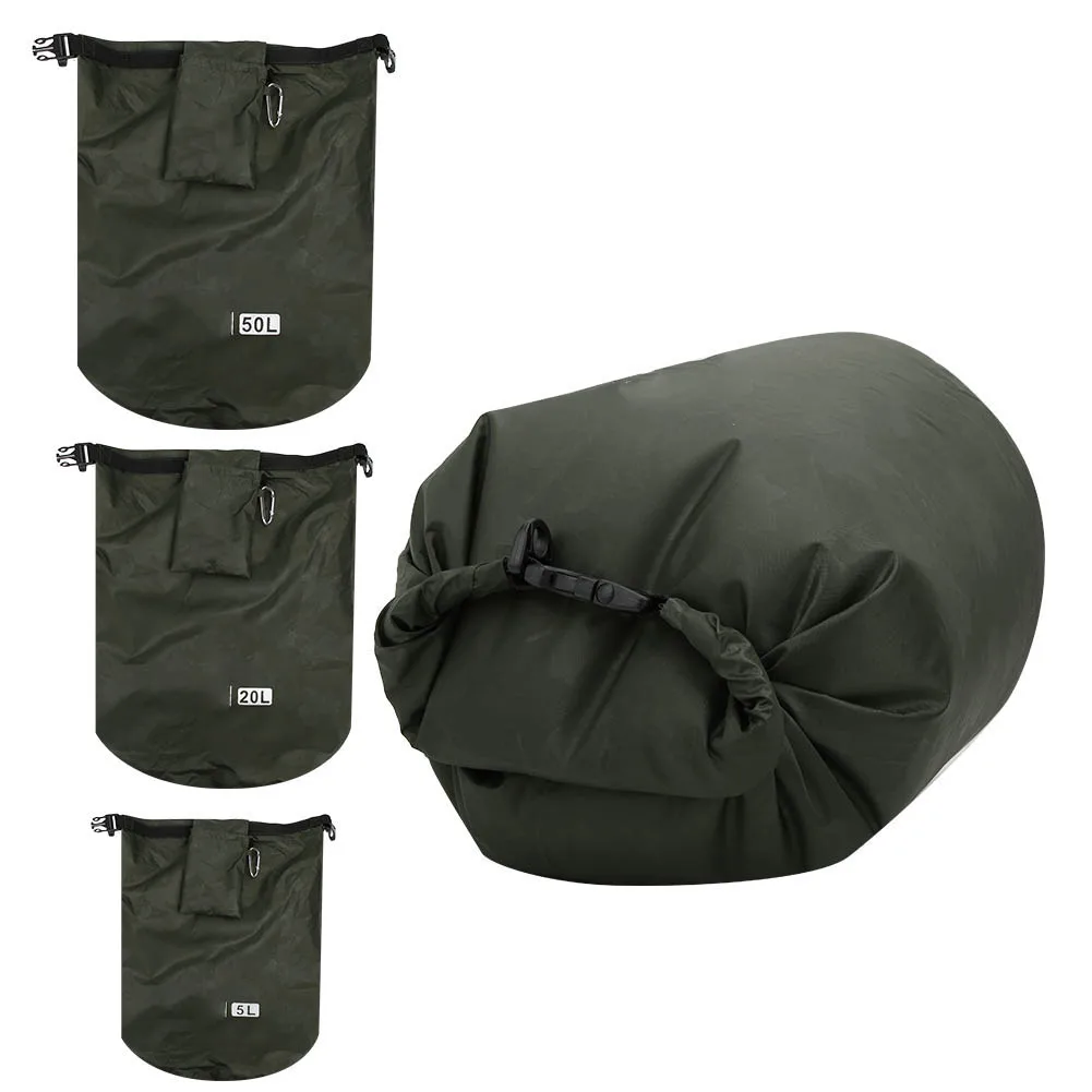 Outdoor Dry Bag, 5/20/50L PVC Outdoor Foldable Waterproof Barrel Dry Bag Storage Carrying Bags Camping Hiking Beach