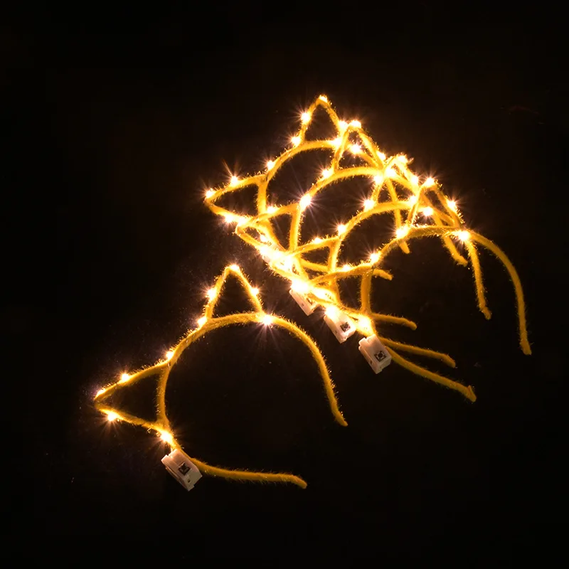 20 LED-Perlen, goldenes Leuchtendes Katzen- und Hasenohren-Stirnband, blinkender, leuchtender Haarreif, Konzert-Jubel-Kopfbedeckung, Karnevalsparty – Detail 5