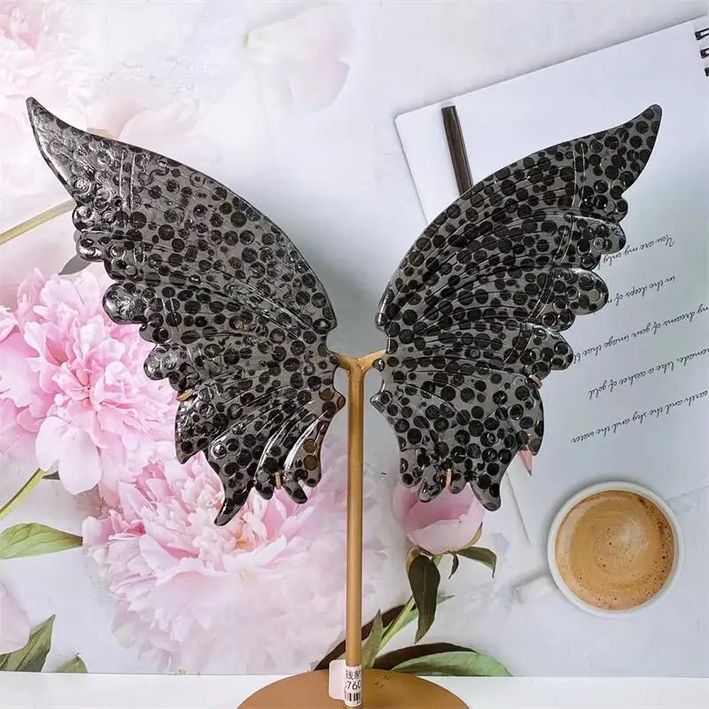 

Natural Leopard Stone Butterfly Wings Carving Crystal Crafts Healing Gemstone Girl Birthday Present Home Decoration 1pair