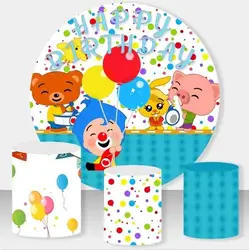 DIXSG Plim Happy Birthday Elastic Round Backdrop Blue Hair Clown Background Three Cylinders Background Circle Columns Cover