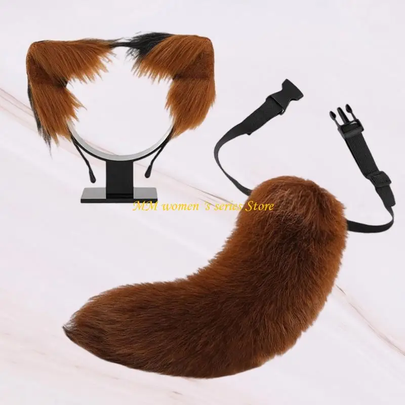 Q39C Wolf Cats หูแถบคาดศีรษะและ Faux Fux Faus Tail for Halloween Cosplay Party Party