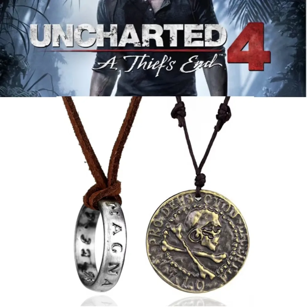 Movie Game Uncharted 4 Nathan Drake Necklace Cosplay Pendant Leather Chain Vintage Pendant Jewelry Gift Prop For Men Boys New