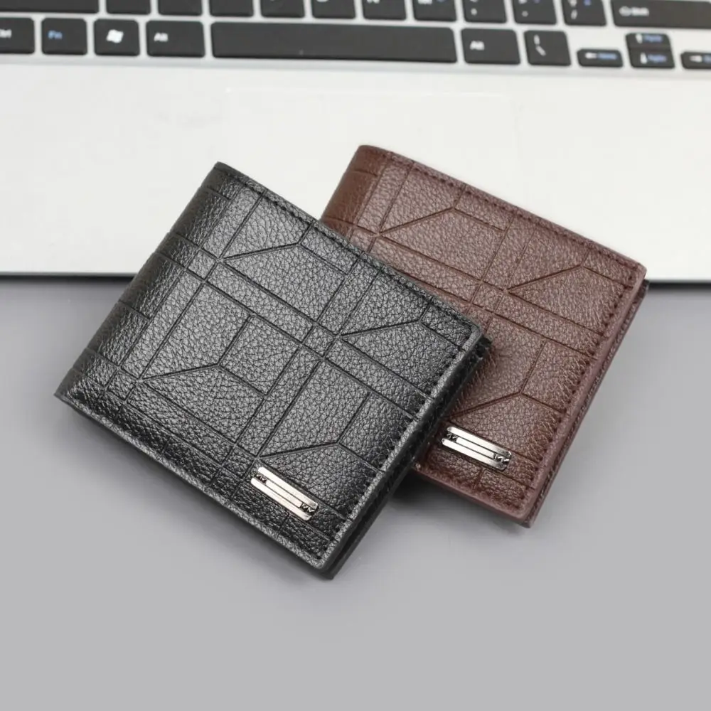 New PU Leather Men's Short Wallet Two-fold Large Capacity Retro Coin Purse Black Coffee Multiple Pockets Men Women