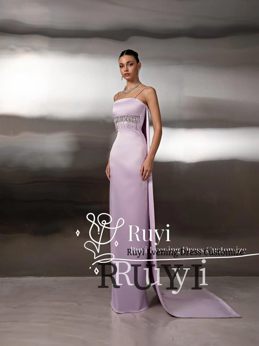 Maßgeschneiderte ärmellose Spaghettiträger, luxuriöse Abendkleider mit Kristallperlen, formelles Partykleid, Lavendel-Abschlussballkleid