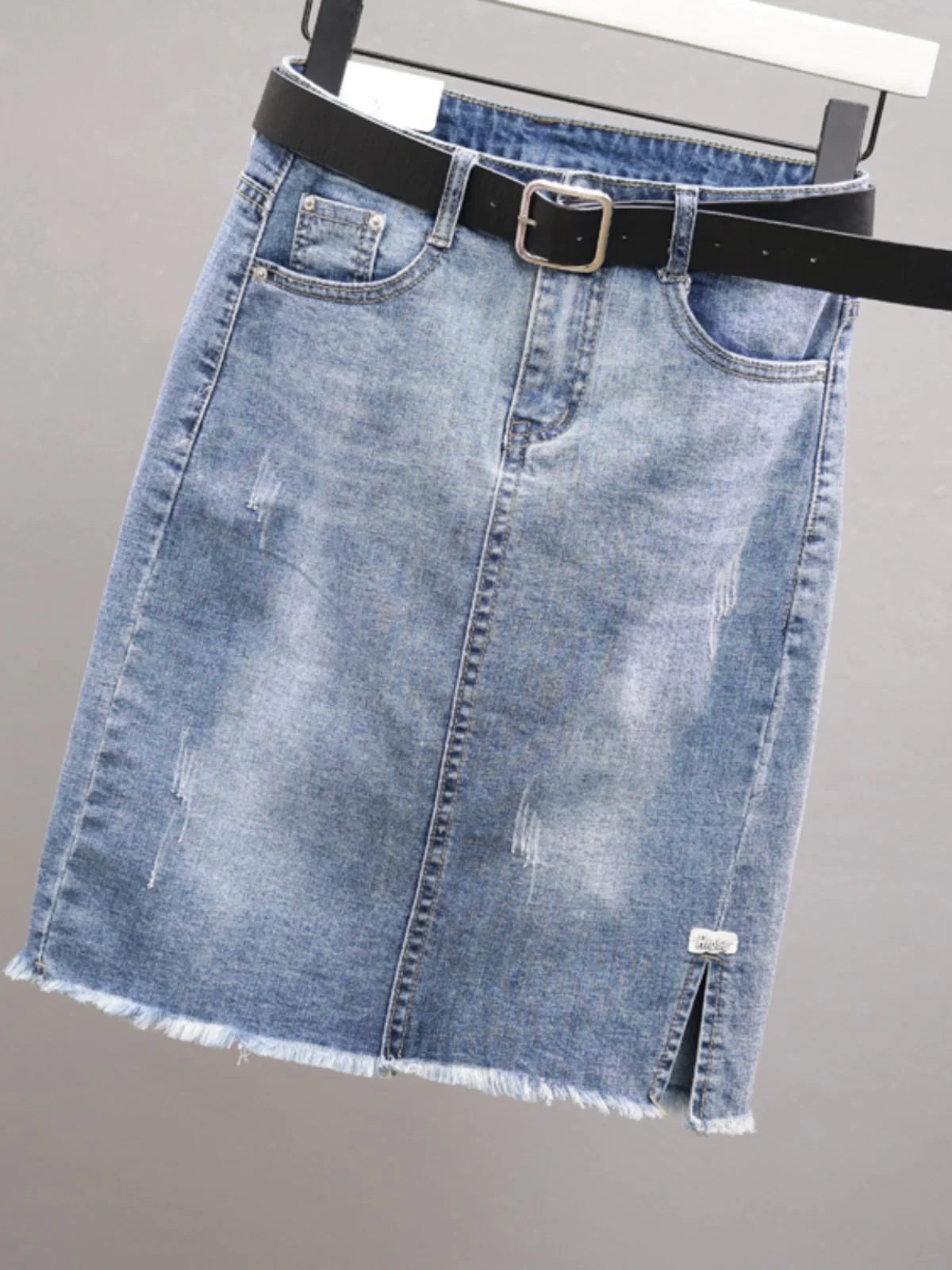 

Summer Blue Denim Skirt Women New Thin Elastic Edge Hip Wrapping Short Skirt High Waist Slim Fit Skirt