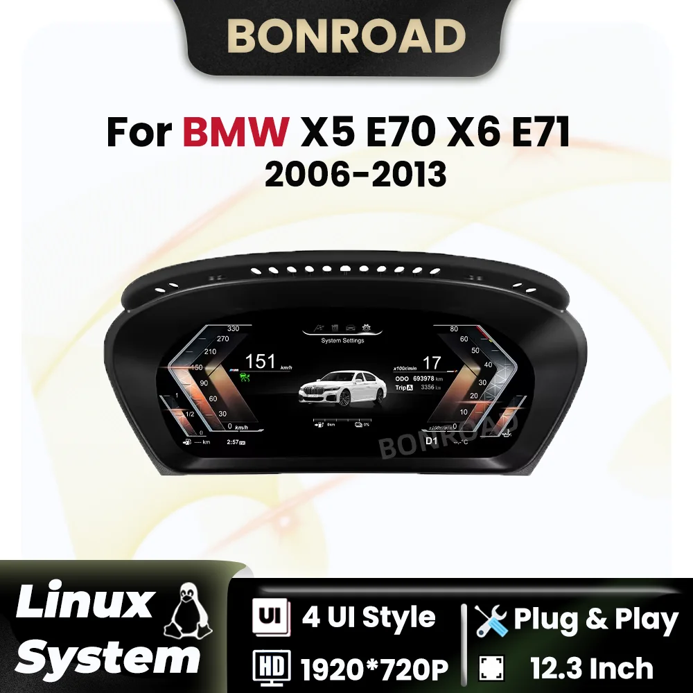

BONROAD 12.3" Car Digital Dashboard For BMW X5 E70 E71 CCC CIC 2006-2013 Panel Speedometer Virtual Cockpit Instrument Cluster
