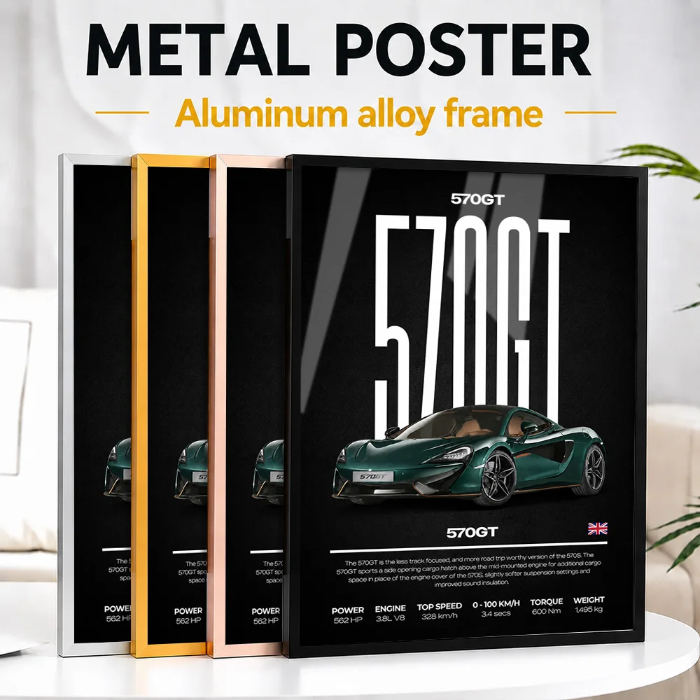 United Kingdom 570GT Car Framed Aluminum Metal Poster Customized Photo Minimalist Engineering Style Wall Art For Collector Room