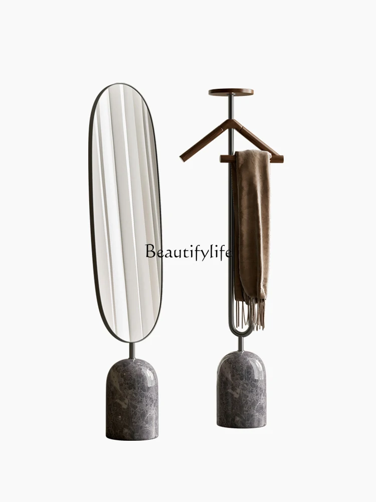 

Floor-to-ceiling dressing oval full-body mirror high-end marble base bedroom removable full-length mirror coat rack