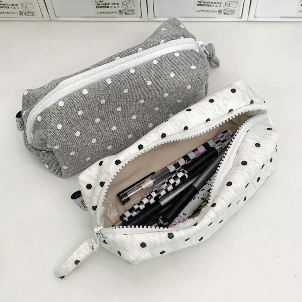 Multifunctional Polka Dot Pencil Case Large Capacity Sweet Makeup Bag Cute Portable Pen Organizer Student