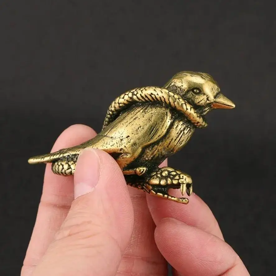 Vintage Copper Snake & Bird Mini Ornament Antique Brass Animal Figurine Desktop Display Home Living Room Decoration Craft Gift