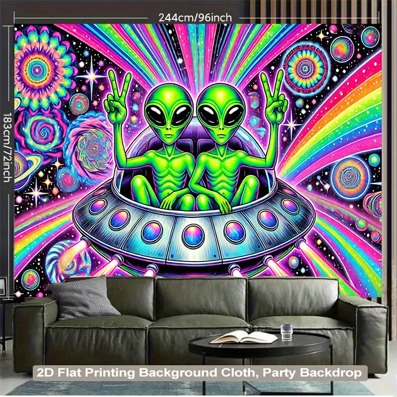 VIKAMA Alien UFO Psychedelischer Regenbogen Wandteppich Party Hintergrund Neon Wohnzimmer Funktion Wanddekoration Raum Akzent Home Decor